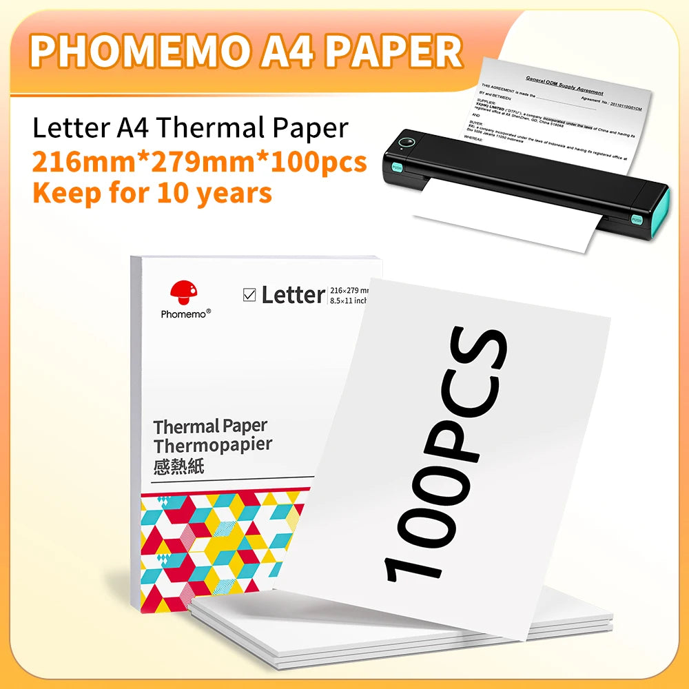 NEW Arrivals 100-200PCS Set Original PHOMEMO Thermal Printer Paper 8.5 x 11 Inch, Advanced Thermal Printing, Thermal Paper Compatible with M08F-Letter, M832, M834 Tattoo Photos