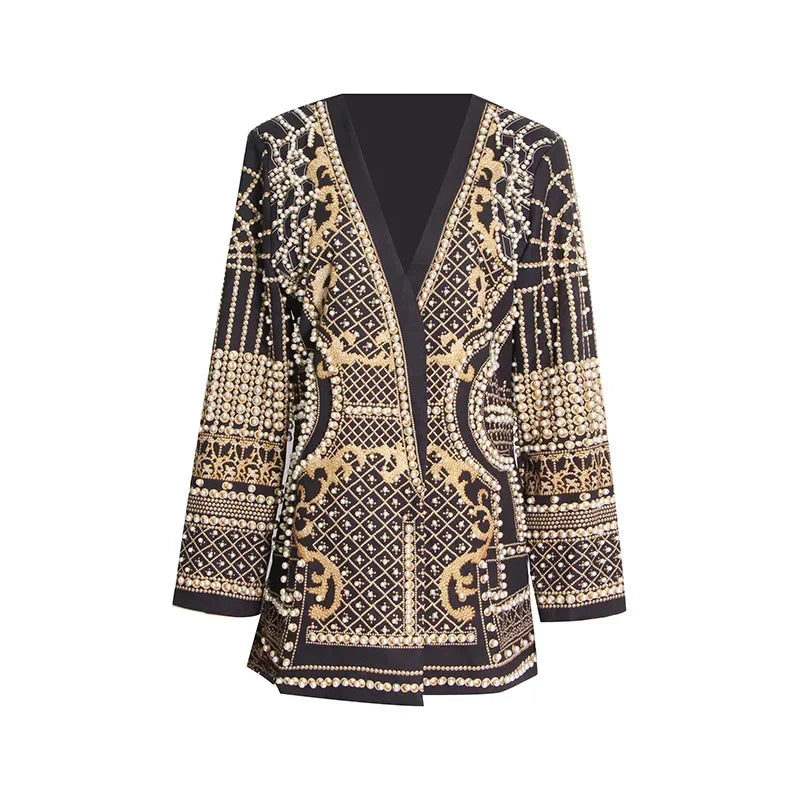 NEW BRAND S(8)-3XL(20-22) UK Plus Size Blazers Women Mid Length Pearl Coats Blazer Slim Party Sexy Suits V-Neck High Waist Evening Coat Jacket Work Y2K Jackets Ladies Luxury Fashion Clothing Supplies