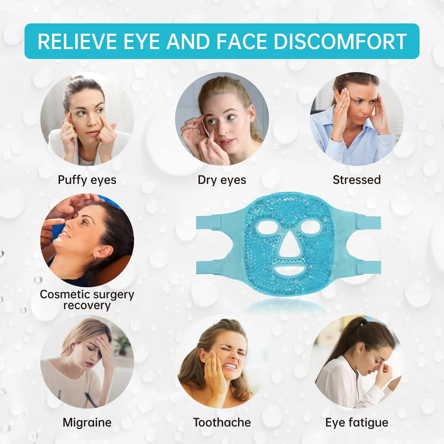 NEW Arrivals 2PCS Set 3 Colors Cooling Ice Face and Eye Mask for Reducing Puffiness, Bags Under Eyes, Sinus, Redness, Pain Relief, Dark Circles, Migraine, Hot/Cold Pack Ladies Beauty Salon Spa Supplies