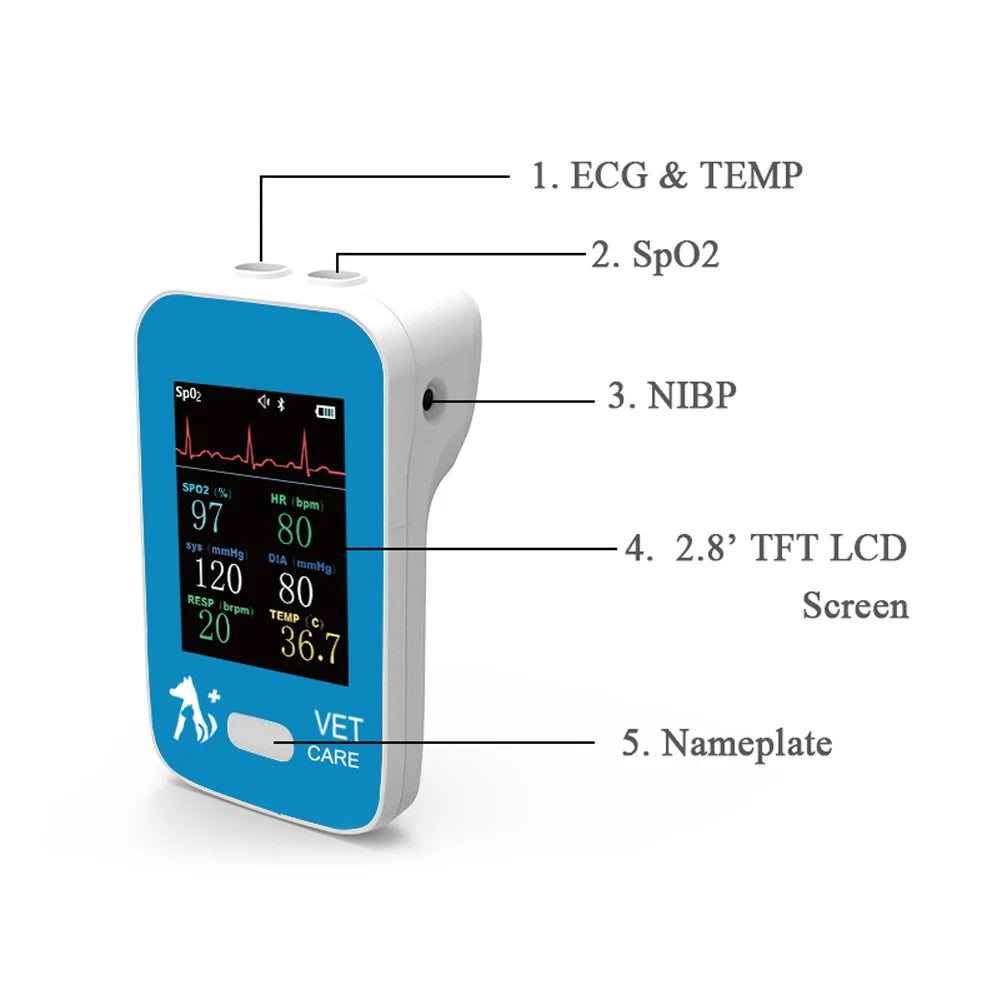 AM6200 Cancer Detector Cardiac Veterinary Handheld Vital Signs Monitor Animal Bluetooth APP Patient Monitor SPO2/HR/Temp/ECG/RR/NIBP Medical Equipment