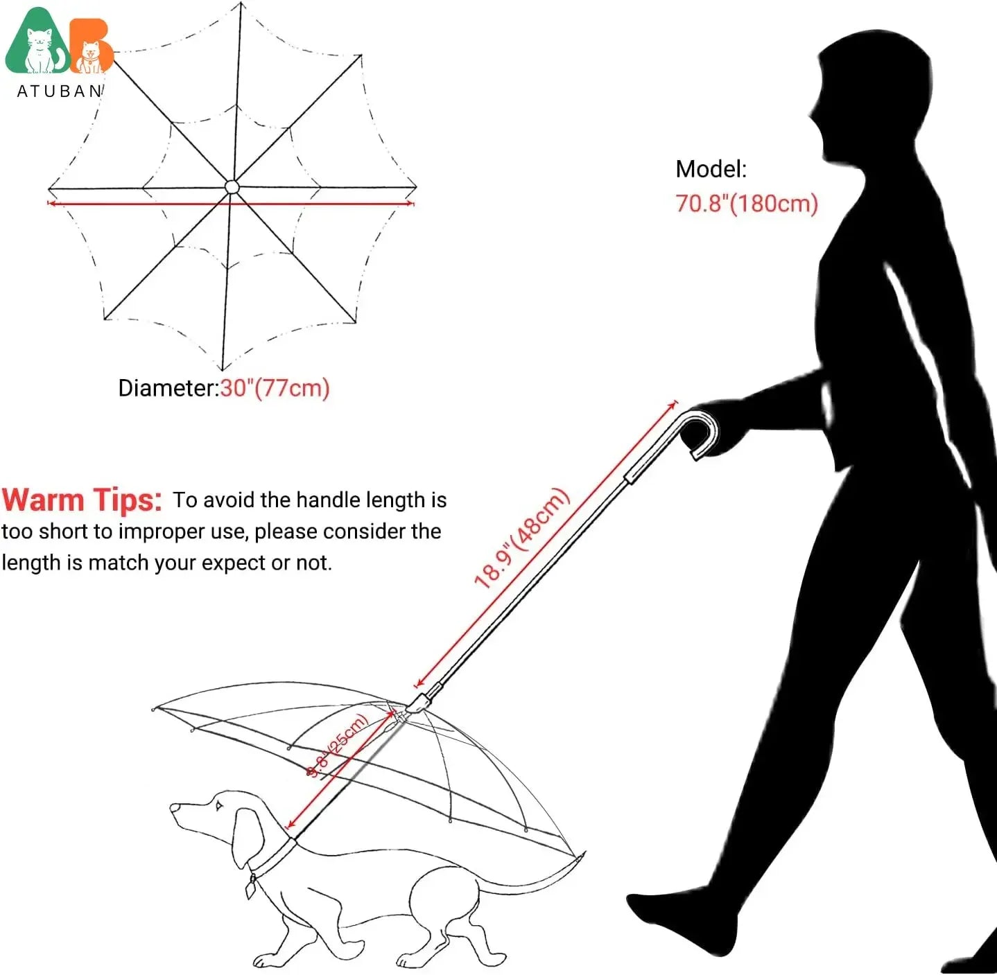 NEW Arrivals Dog Umbrella with Leash for Small Large Pets, Outdoor Walking Hiking Umbrella for Dogs Fits 20” Back Length Pets, J-Shape Handle, Clear Umbrella Surface Pets Accessories