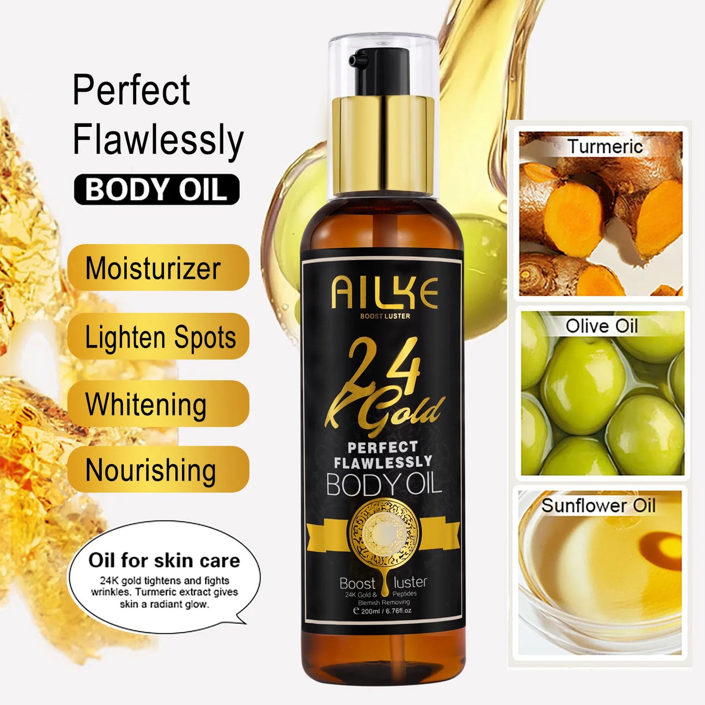 NEW Arrivals AILKE Korean Set 24K Gold Flawlessly Skin Care Range, Skin Whitener, Reduce Dark Spots, Melanin, Wrinkles, Moisturize, For Women & Men Skin Care Supplies