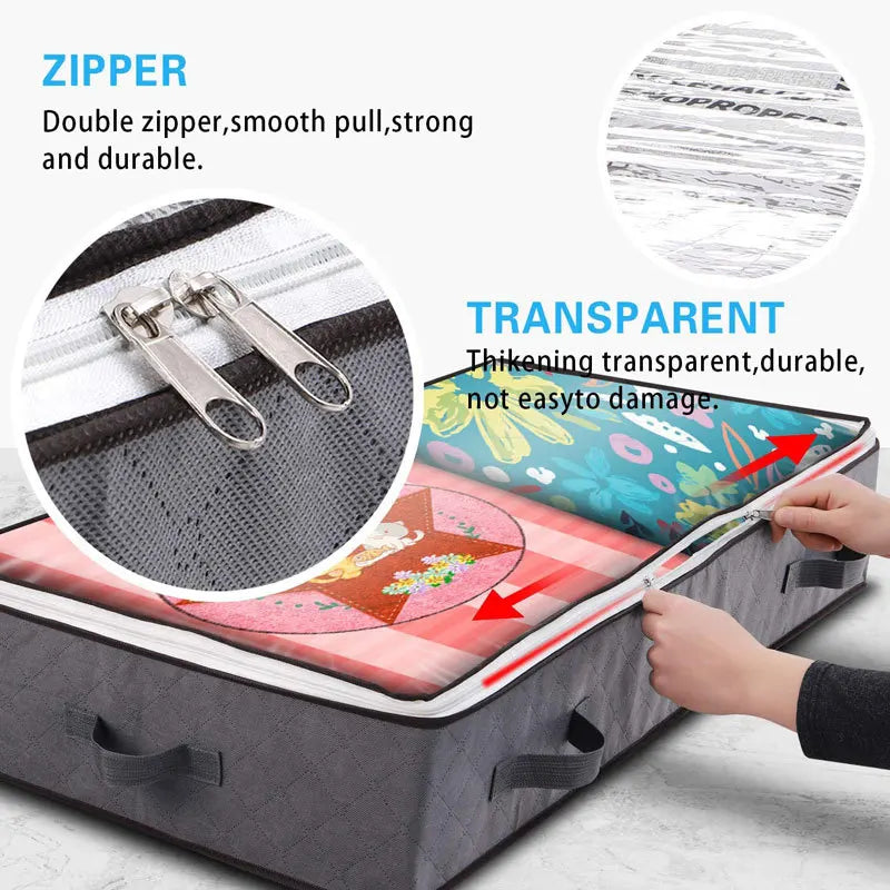 Foldable Underbed Bags - 2 Pack Blankets Clothes Comforters Storage Bag Breathable Zippered Organizer for Bedroom