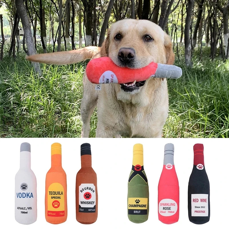 NEW Arrivals Creative Beer Champagne Vodka Bottle Shaped Plush Dog Squeaky Toys Soft Small Large Dog Interactive Bite-Resistant Clean Chew Toy Pet Accessories