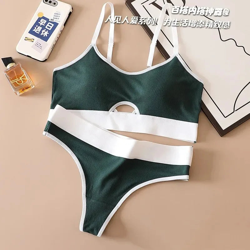 NEW Arrivals Seamless Padded Bras Sports Bra And Panties Set Women Hollow Out Cotton Underwear U Back Push Up Bras Comfort Sexy Women Lingerie Set Girls Underwear Sets