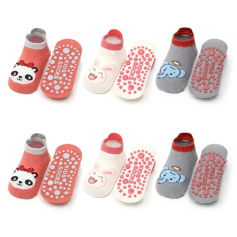 NEW Arrivals 1-3Y 6 Pairs Set Kids Cotton Anti-Slip Socks Cute Cartoon Animal Pattern Comfy Breathable Baby Non-Slip Floor Socks Babies Clothing Accessories