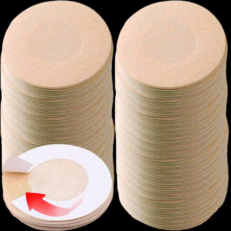 500 PCS Set Bamboo Fiber Cotton Disposable Women's Breast Patches Anti Convex Point Invisible Breathable Anti Allergic Chest Patch Sling Anti Glare Pasties Tits Breast Cover Pads Ladies Underwear Accessory Sets