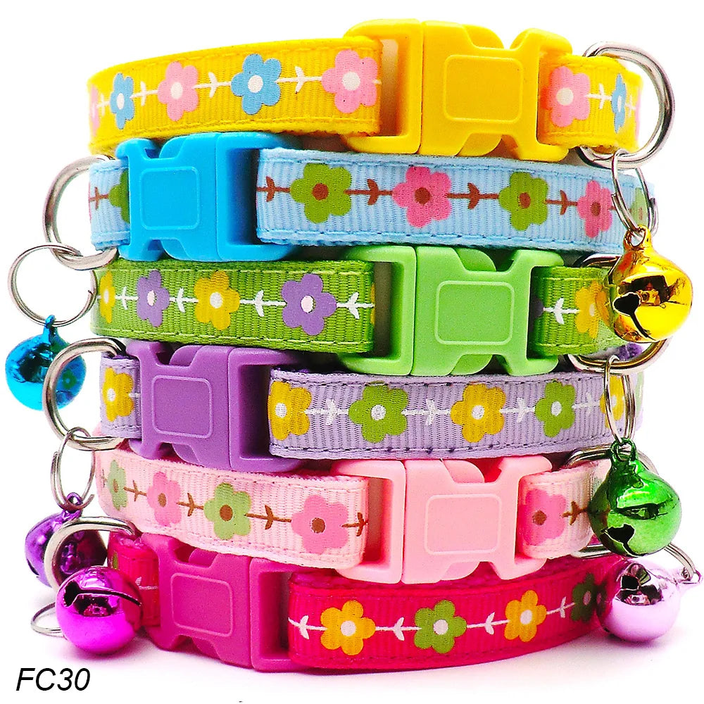NEW 100PCS Set Dog Collar With Bells Adjustable Customize Necklace Puppy Kitten Collar Accessories Pet Shop Products Rabbit Cats Neck Strap Collar Pets Safety Supplies