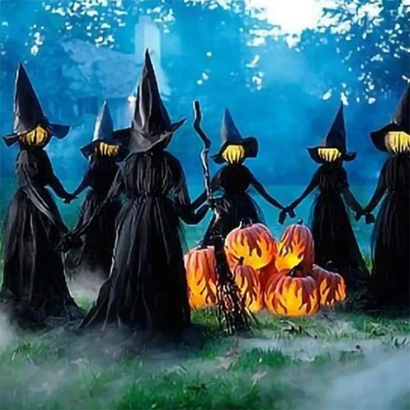 4/3/2/1PCS Halloween Light Up Witches Outdoor Large Party Decor Glowing Witch Head Scary Ghost Decor Holding Hands Horror Prop