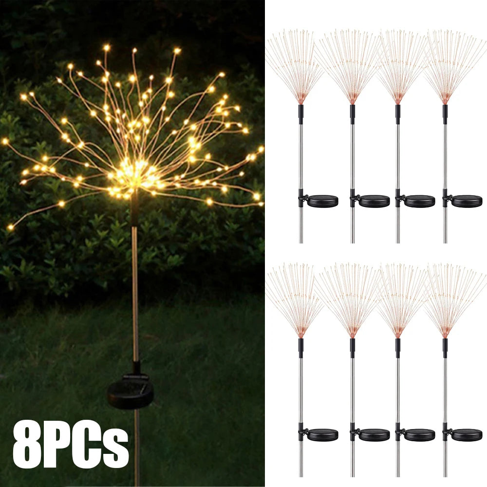 NEW 8PCS Set 200 LED Solar Firework Light Waterproof Outdoor 8 Lighting Modes Fairy String Light Christmas Lawn Lamp Garden Decoration
