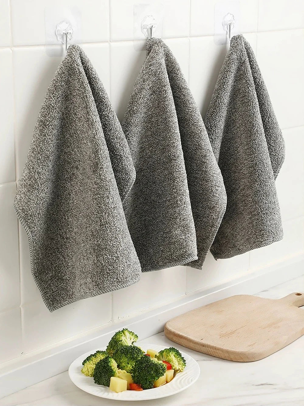 NEW 50/100PCS Set Gray Bamboo Charcoal Thickened Super Absorbent Dishcloth Anti-Grease Kitchen Wiping Rags Microfiber Floor Windows Cleaning Cloths Home Cleaning Supplies
