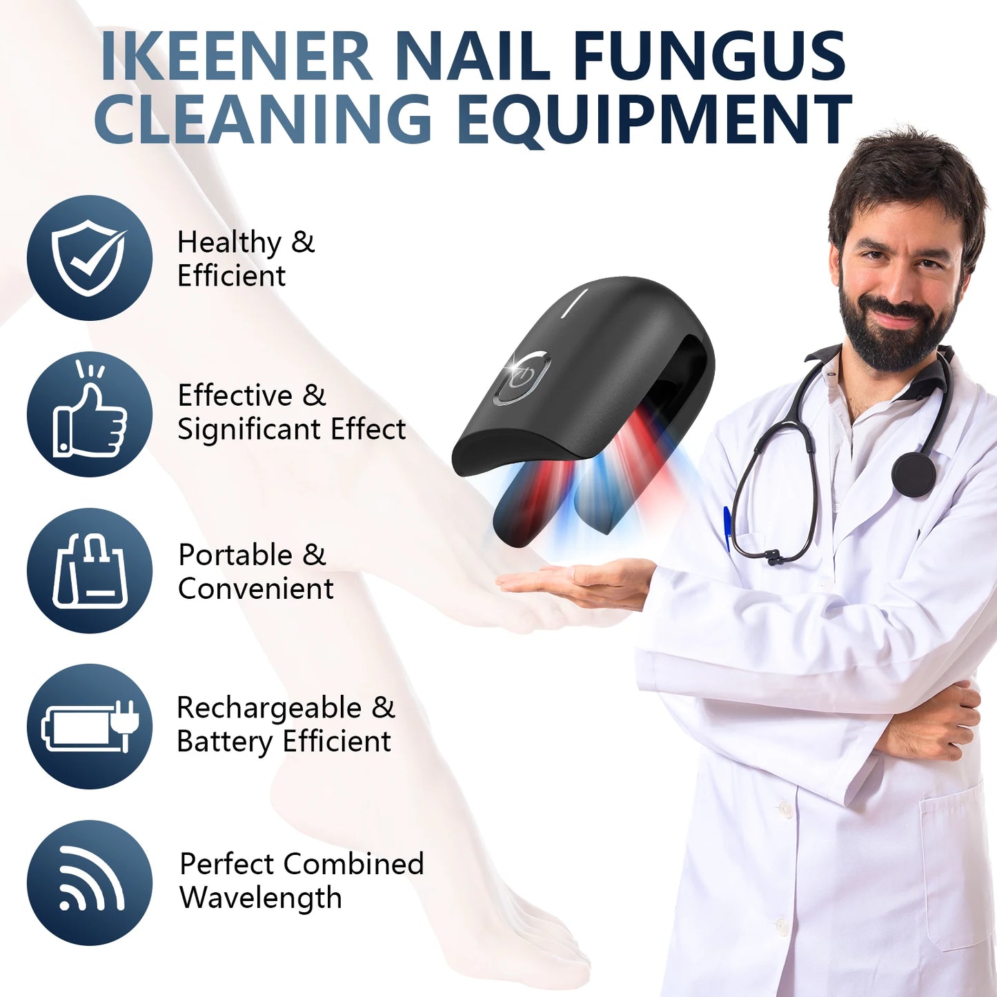 KTS Nail Fungus Laser Device Toenail Laser Therapy Machine Anti Fungal Laser Equipment for Onychomycosis 910nm 407nm USB Charge