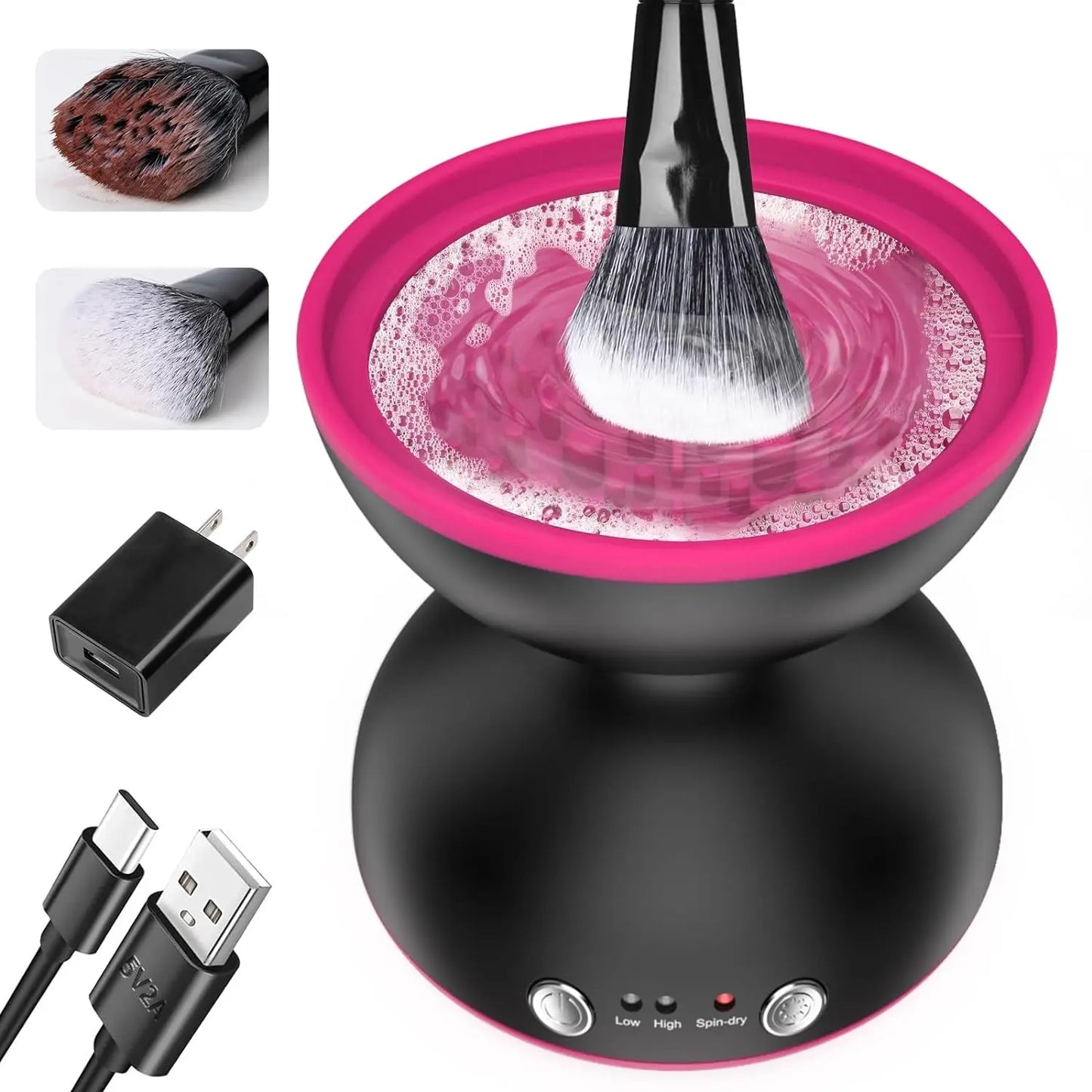 Makeup Brush Cleaner Machine, Two Gears Speed and Dehydration Function,Travel Portable Automatic