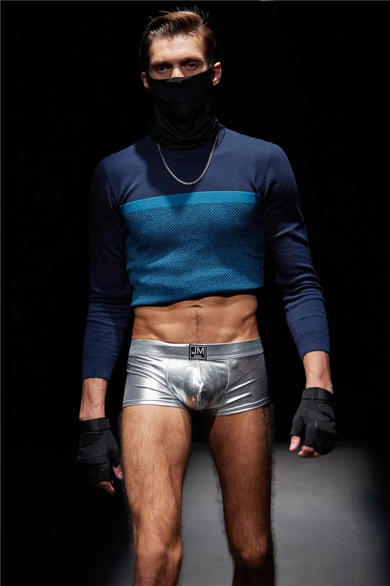 Mens Underwear Boxers Brief Sexy Male Underwear PU Leather Underpants Man Swim Trunk Men Underwear Boxer Shorts
