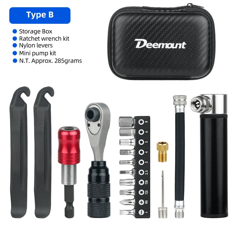 NEW Arrivals Compact Ratchet Dual Way Wrench Kit Tire Lever Tools W/ 10 Bits Bicycle Riding Quick Repair Accessories Bicycle Repair Tool Bag Sports Supplies