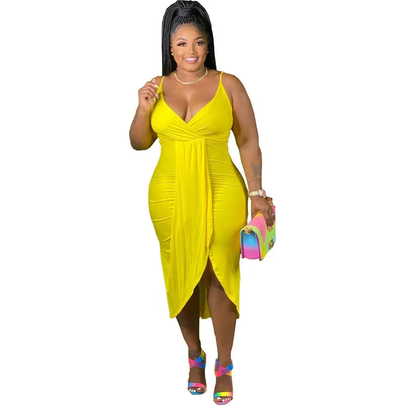 NEW XL-5XL Plus Size Women Dresses Summer Clothing Sexy Bodycon Stretch Sling Solid Maxi Party Dress Sexy Evening Party Summer Dress