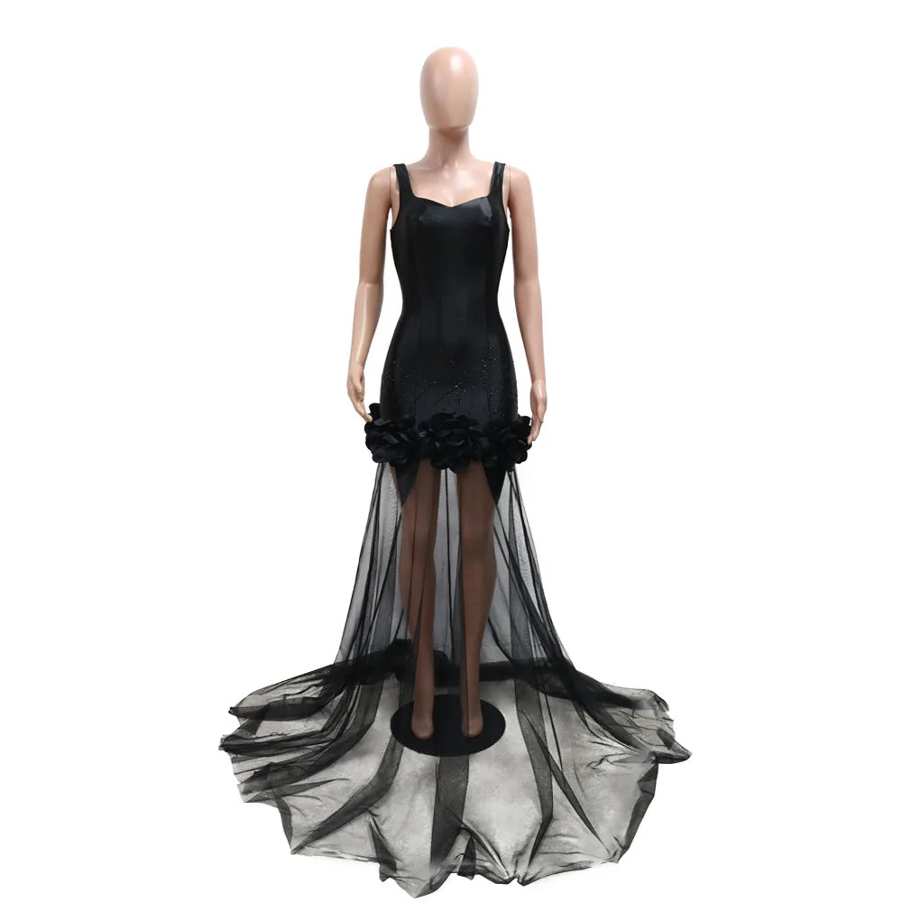 Low-Price Sales are Limited NEW Diamonds 3D Flower Mesh See Through Women Sleeveless Bodycon Long Dress Evening Wedding Birthday Party Business Dinner Prom Maxi Mermaid Dresses Ladies Luxury Fashion Clothing Supplies
