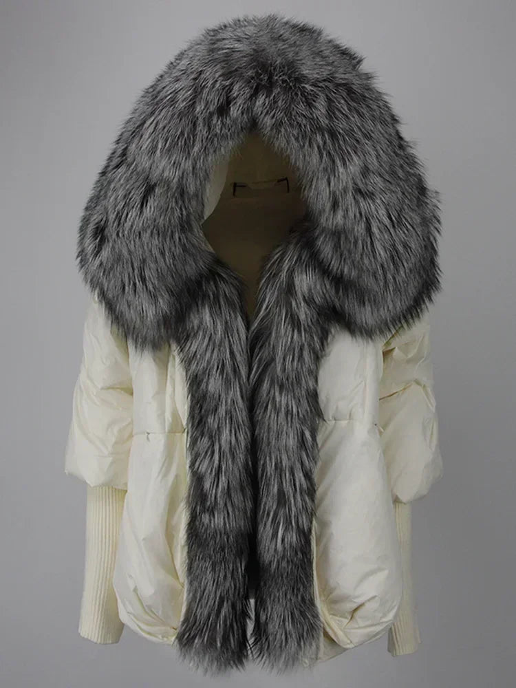 Winter Warm Snow Clothes Supplies Jacket Women Real Fox Fur Collar Hooded Natural Thick Warm Loose Oversize Duck Down Coat Streetwear Outerwear Female Girls Luxury Winter Fashion Clothing Products