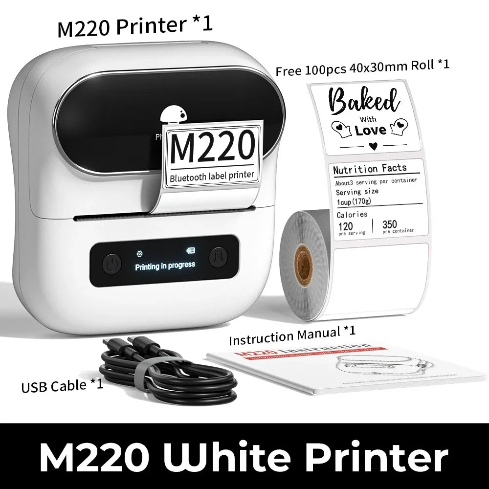 NEW Arrivals Original PHOMEMO M220 Label Printer 75mm Thermal Label Maker for Barcode Address Labeling Mailing File Folder Labels for Phone & PC Home Office Business