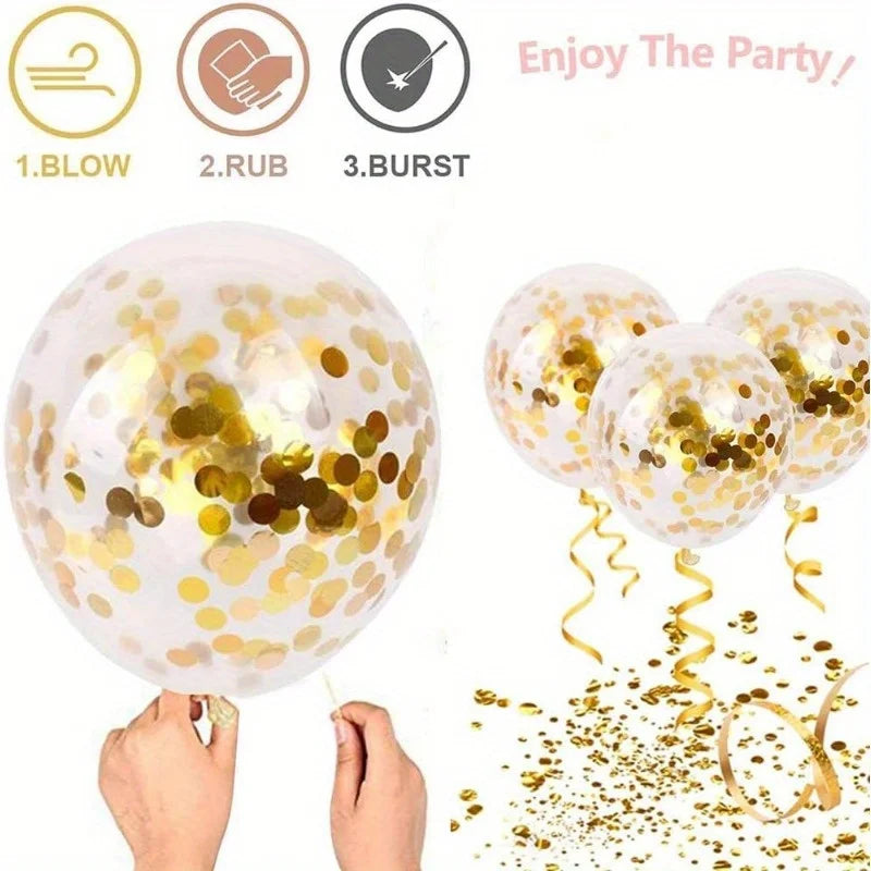 10pcs Gold Confetti Latex Balloons, 12 inch Gold Balloons with Golden Paper Dots for Graduation Wedding Birthday Baby Shower