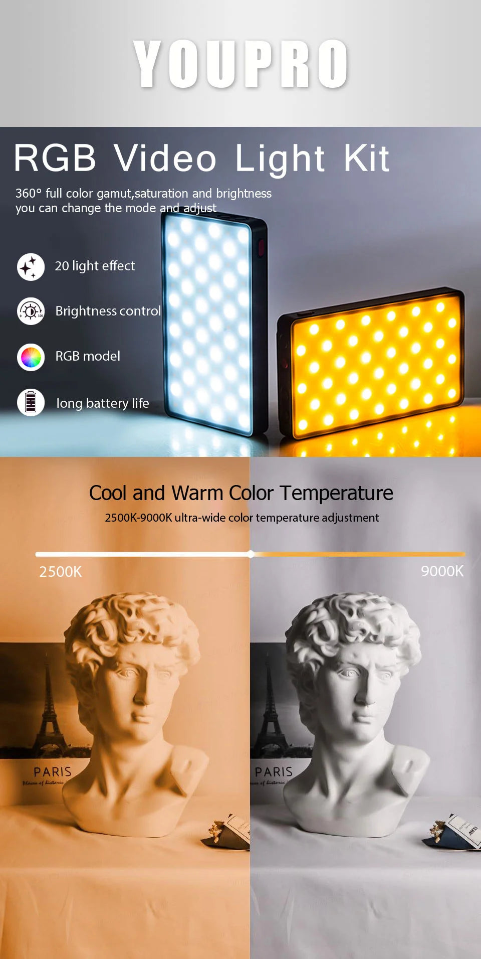NEW Arrivals RGB LED Video Light Photography Fill Camera Lighting Panel CRI95+ 2500-9000K LCD Display Cold Shoe For Vlog Live Streaming DSLR
