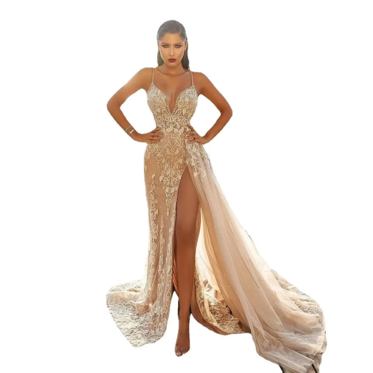 NEW Arrivals S-3XL Plus Size Spring Summer Cross-Border Women's Luxury Gold Long Dress Sleeveless Mesh Hollow Evening Formal Wedding Guest Celebrities Sexy Dress Ladies Fashion Clothing