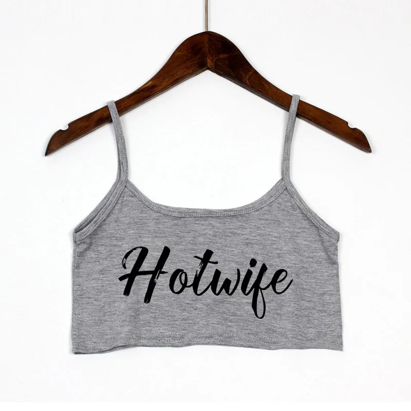 NEW Arrivals 4 Colors Women's Sexy Elastic Cotton Sleeveless Short *HOT WIFE* Sexy Crop Top New Fashion Summer Beach Bar Tank Top Women Streetwear Clothes