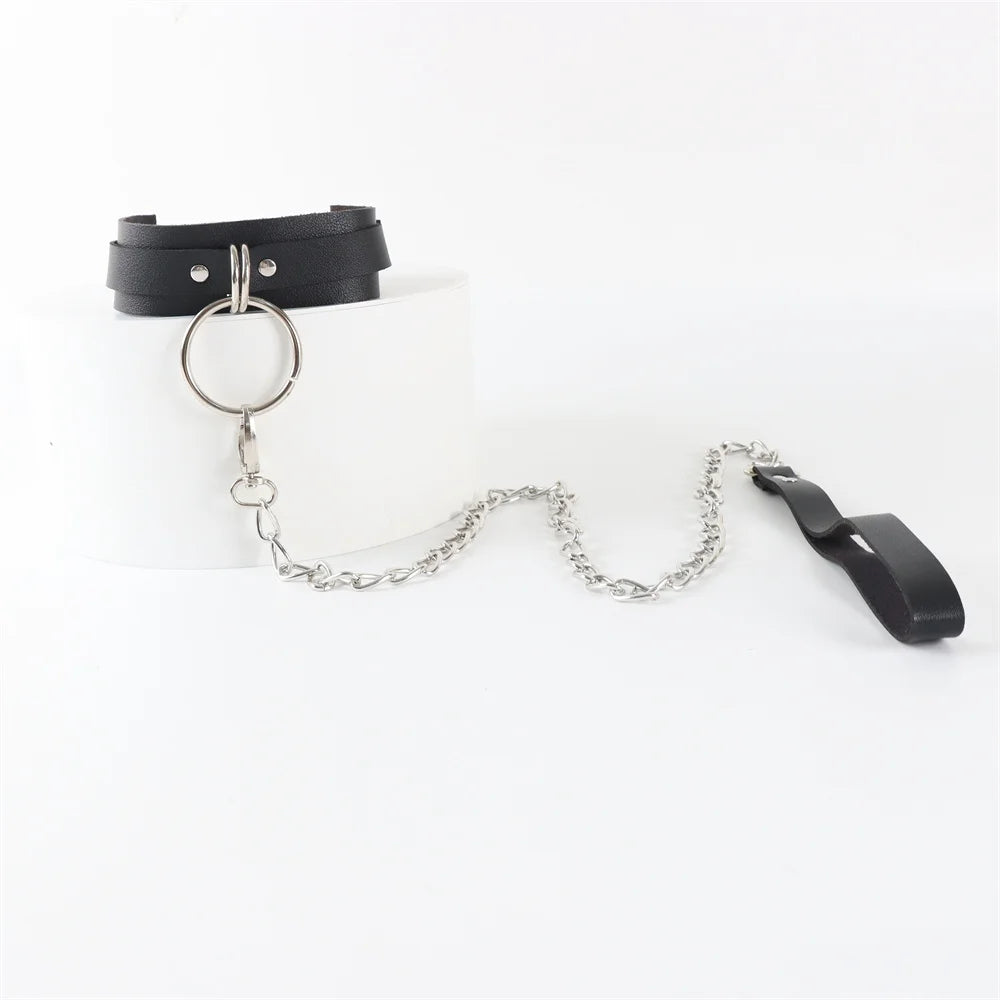 Gothic Harness Women Collar Chain Punk Rock Gothic Choker Sexy PU Leather Fetish Spike Collar Choker Necklace Cosplay Accessorie