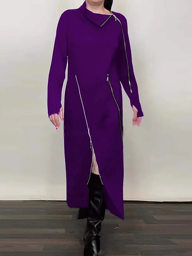 NEW Arrivals S-3XL Long Sleeve Autumn Zipper Party Dress,Spring Women Female Turtleneck Loungewear Maxi Dress, Elegant Patchwork Evening Night Clubwear Streetwear Outfit Girls Ladies Luxury Fashion Clothing Supplies