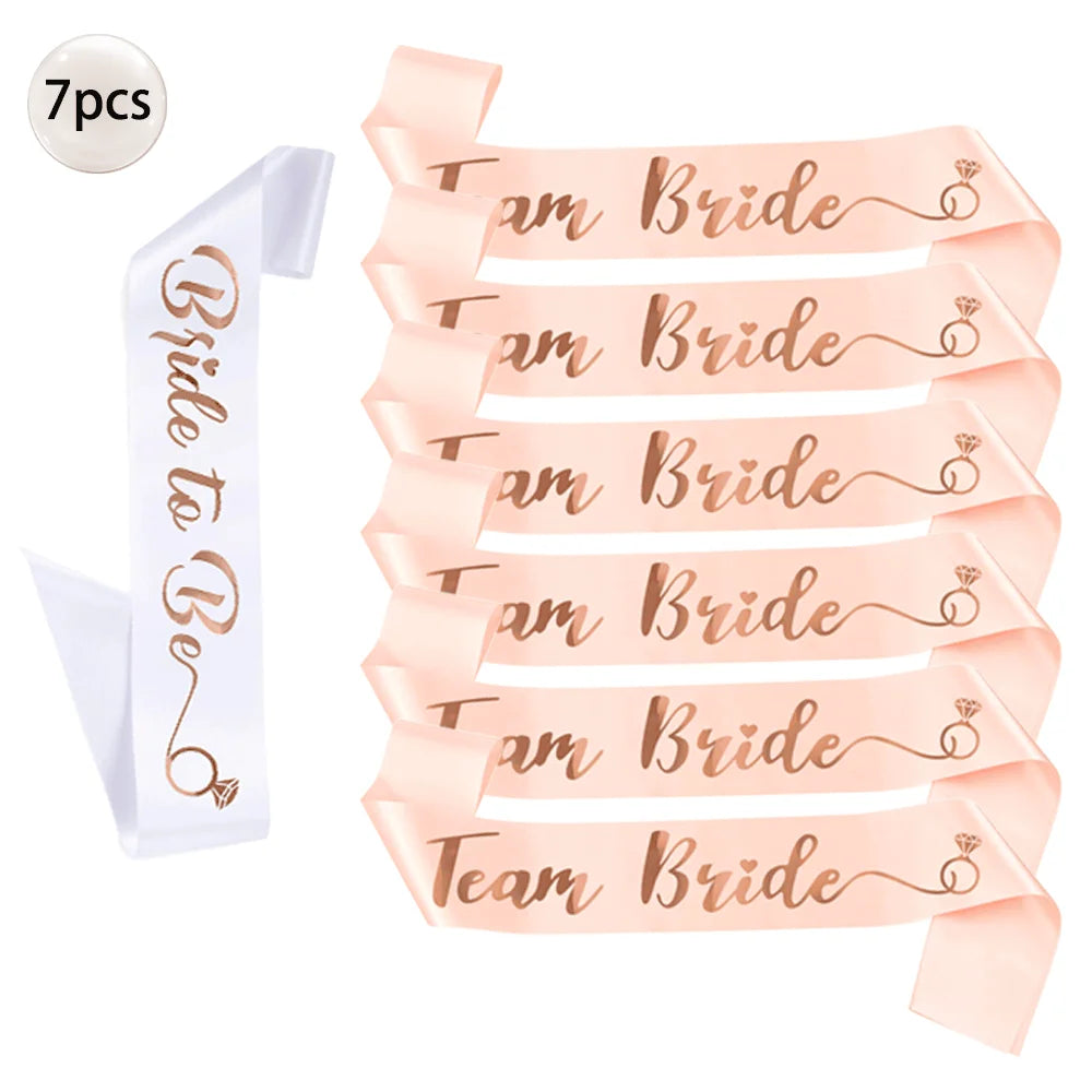 NEW Arrivals 6/7 PCS Set Team Bride Satin Sash Set White 7 Bride to Be Sash and 6 Silk Team Bride Sashes Bridal Shower Wedding Bachelorette Party Supplies