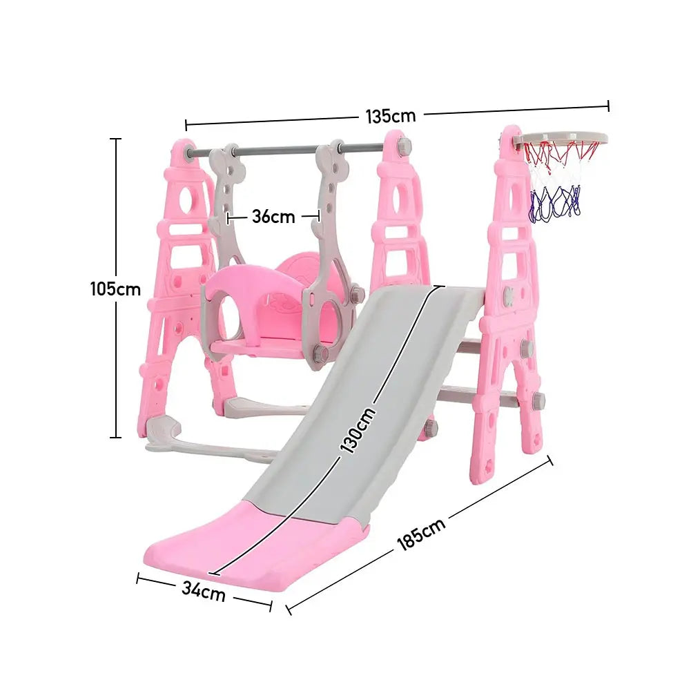 NEW Arrivals Children Toddler Swing and Slide Set with Basketball Hoop Garden Climbing Frame, Outdoor Indoor Large Slide Swing , Pink & Blue Color Kids Sport Games Toys Supplies