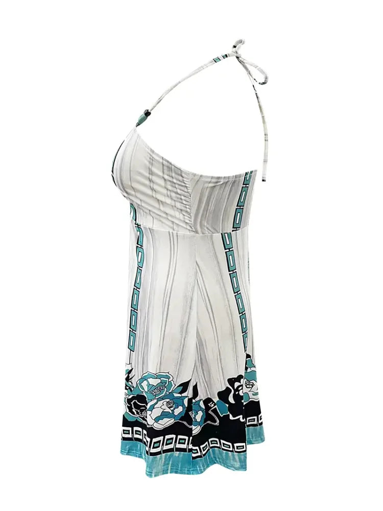 Plus Size Allover Print Dress Casual Halter Neck Sleeveless Dress For Spring & Summer Women's Plus Size Clothing