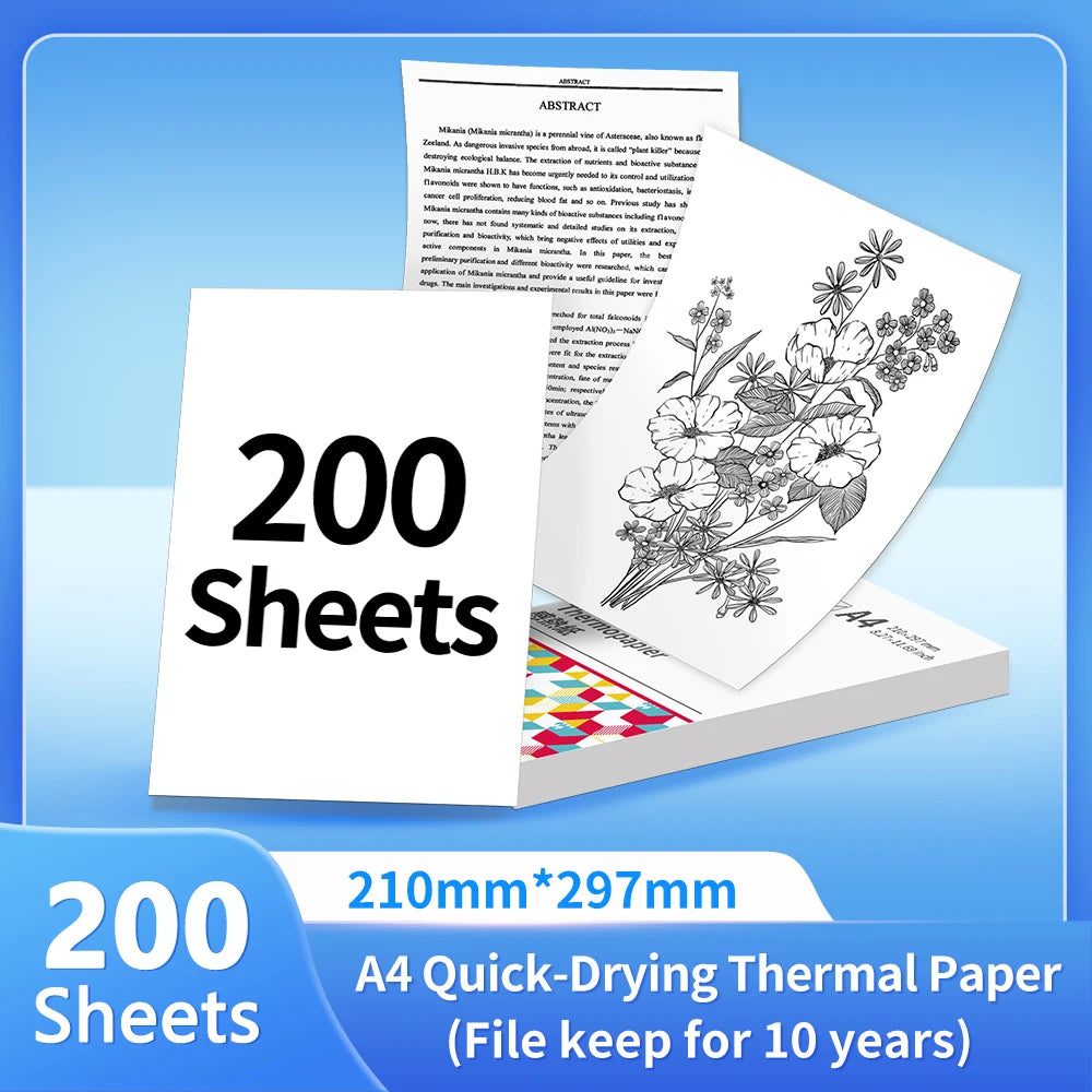 NEW Arrivals 4 Rolls 200 Sheets Set Original PHOMEMO A4 Paper Thermal Paper Fold Continuous Printing Paper Suitable for Phomemo M08F A4 Printer Long Time Storage