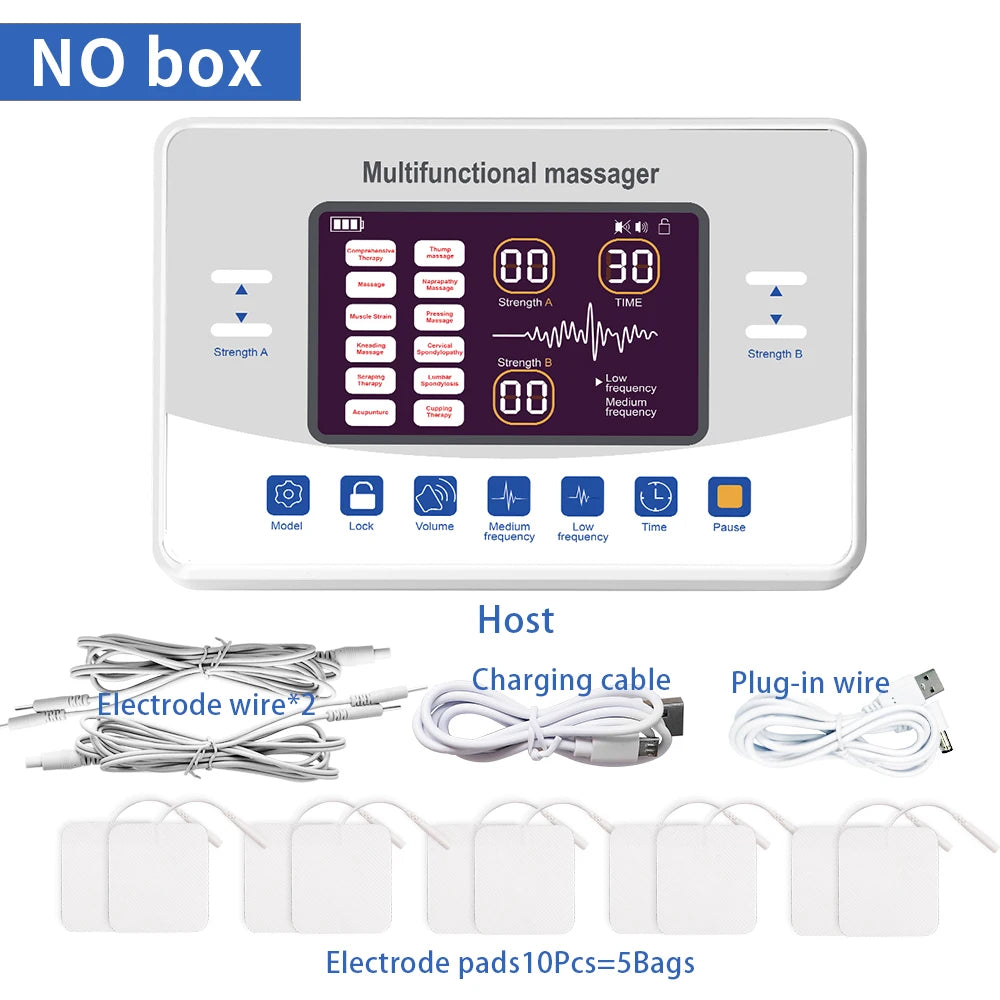 12 Modes + 20 Electrode Pads Bags Electric Acupuncture EMS Tens Muscle Stimulator 30 Intensities Therapy Pulse Body Massager Electro Health Care Machine