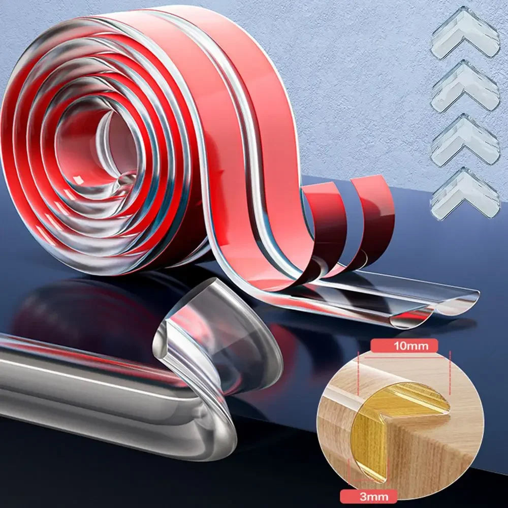 NEW Arrivals 3M Tape + 4PCS Corner Guards Set Table Edge Guard Furniture Corner Protector Strip Self Adhesive Transparent Kids Collision Proof Soft Bumper Baby Safety