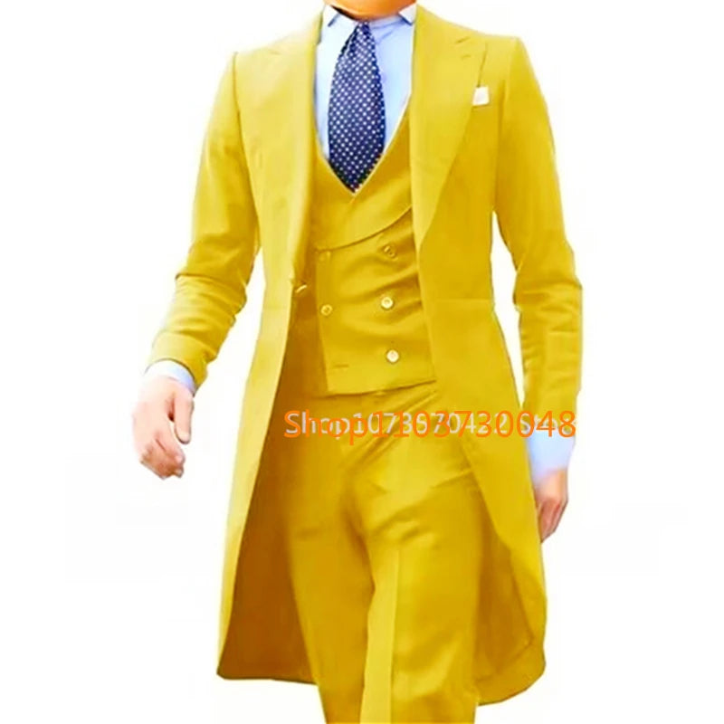 Low-Price Sales are Limited NEW 3PCS Set 7 Colors S-6XL PLUS SIZE Gentleman Luxury Wedding Evening Party Men Long Tail Coat Formal Groom Tuxedos Prom Male Suits Fashion Clothing Set Jacket Pants Vest