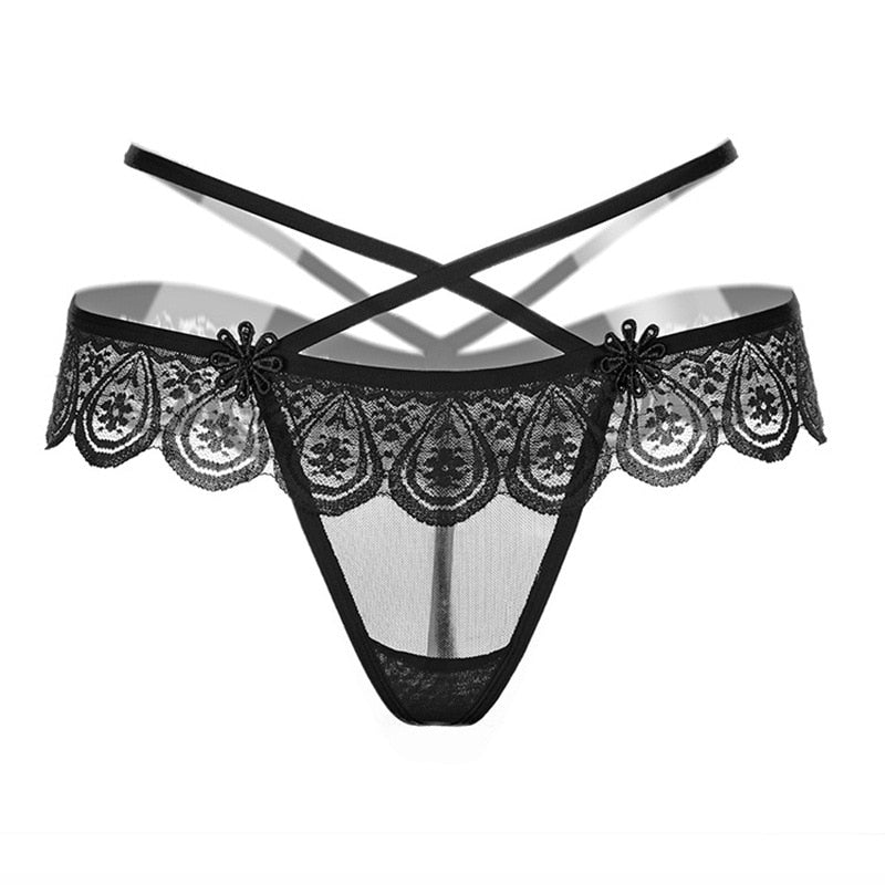 Pearl Massage Sexy Thong Hot Lace Embroidery Transparent Panties Women Sexy Lingerie Low Waist Hollowed Out T-back Femme Tangas