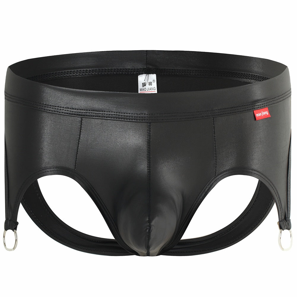 Gays Underwear Men Leather Jockstrap Sissy Panties Sexy Low Waist Briefs Bulge Pouch Male Open Back Novelty Underpants Lingerie