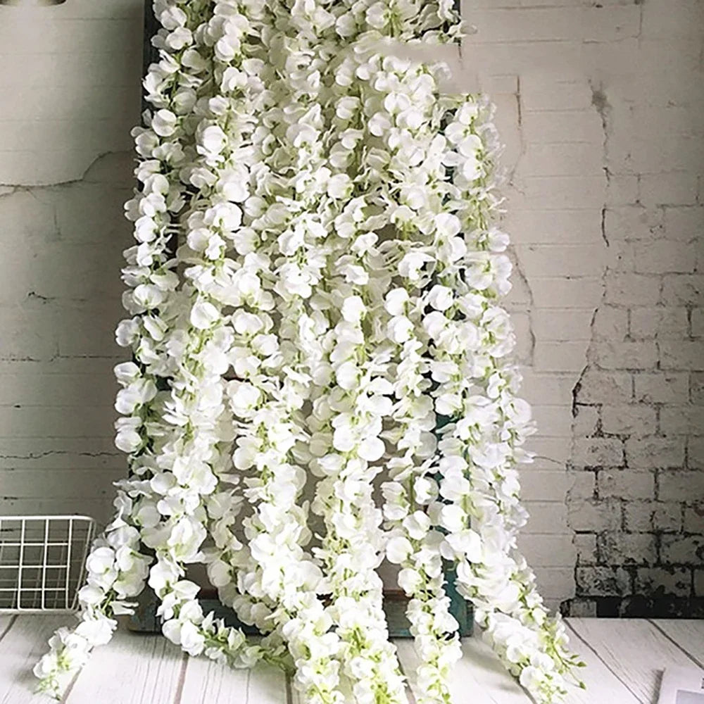 100CM 20PC Artificial Wisteria Flowers Wedding Garland Vine Rattan Hanging Wall Fake Flowers for Garden Party Wedding Home Decor
