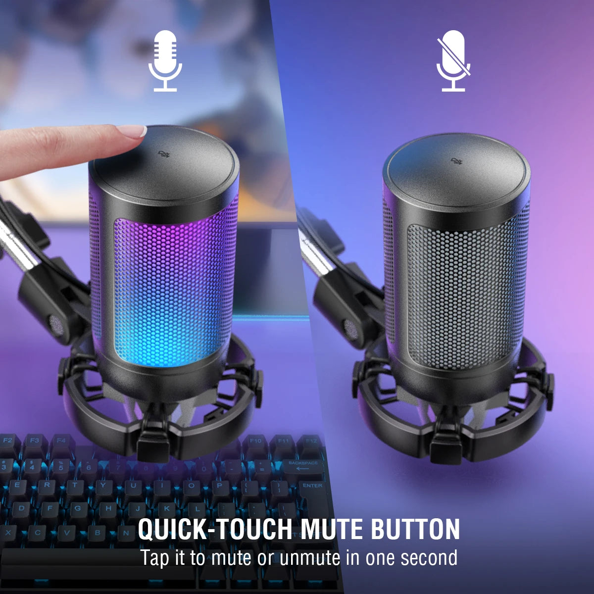 RGB USB Gaming Microphone Kit for PC,PS4/5 Condenser Cardioid Mic Set with Mute Button/RGB /Arm Stand,for Streaming Video-A6T