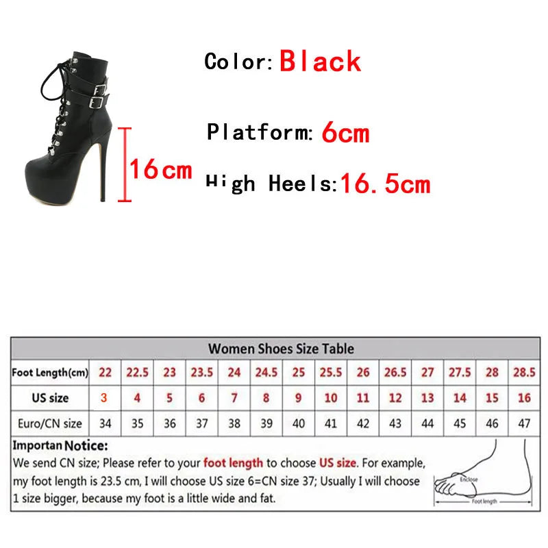 Autumn Winter Platform Boots For Women Sexy Round Toe Buckle Strap Pole Dance High Heels Pumps Fashion Lace-Up Runway Shoe