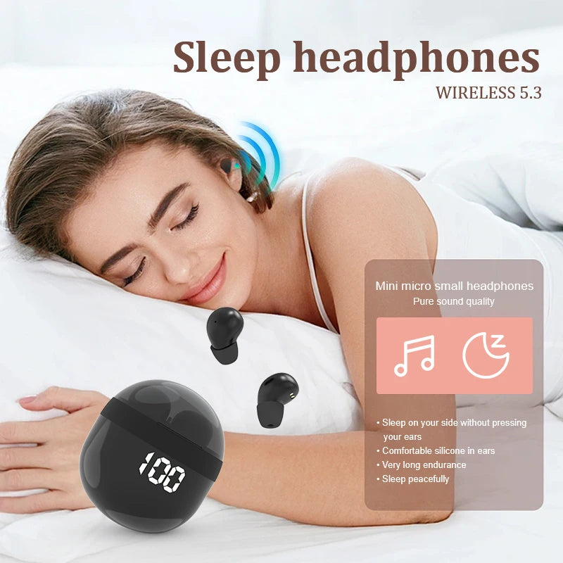 SK Tumbler Headphones Wireless Bluetooth Headset Sleep Work Sport Invisible Earbuds With Mic HD HIFI Bass Sound Quality Earphone