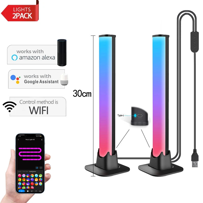 NEW Arrivals 30/55cm RGB Backlight Bar Desktop Atmosphere Light LED Music Rhythm Sensing Decoration Lamp Gaming Bedroom Festival Night Light