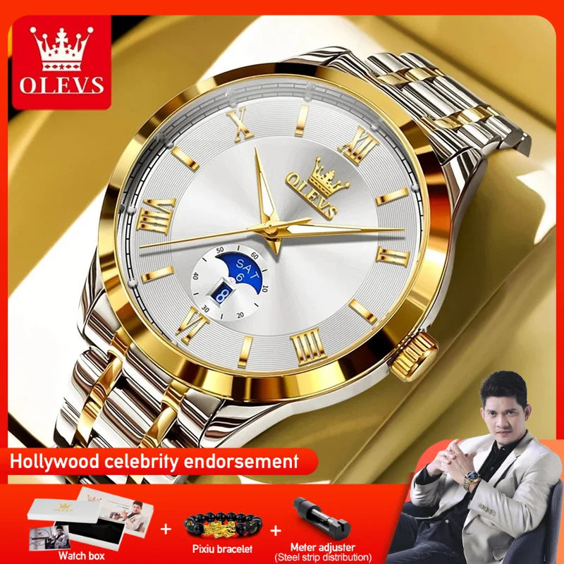 NEW 4 Colors 100% Original OLEVS 3638 Men Watch Original Quartz Watch Stainless Steel Waterproof Luminous Large Dial Day Date Watches Luxury Men Box Luxury Gifts for Husband Boyfriend