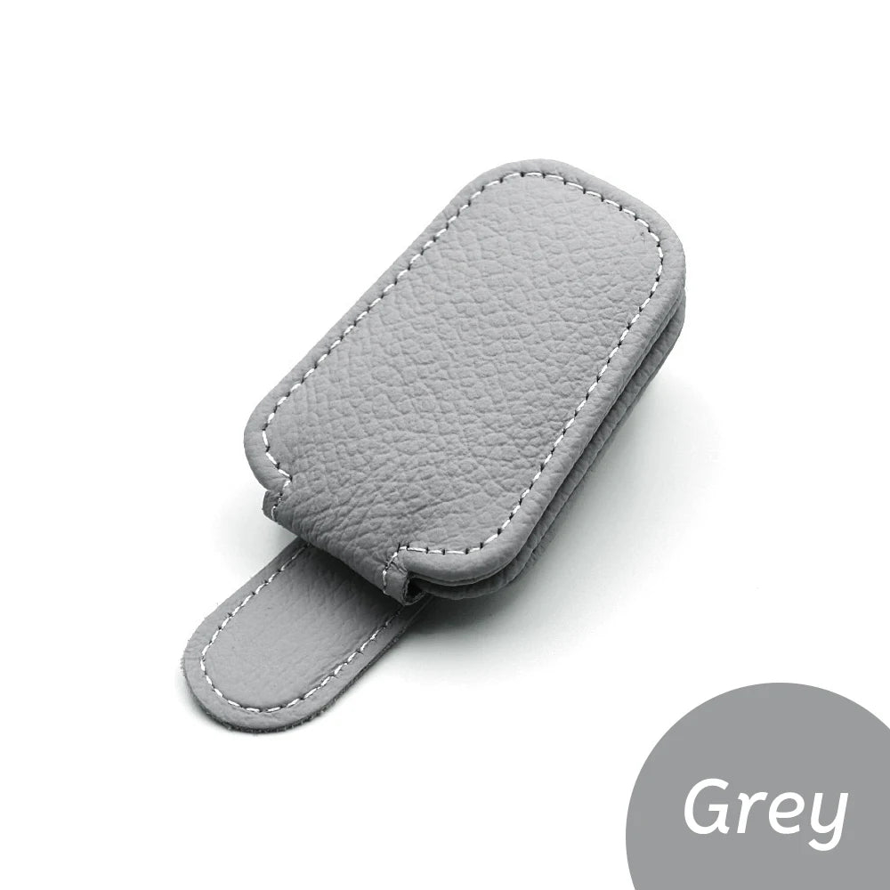 NEW Gray/Black Color Universal Car Sunglasses Leather Clip Card Ticket Holder Stand Fastener Pen Case Eyeglasses Sun Visor Car Accessories