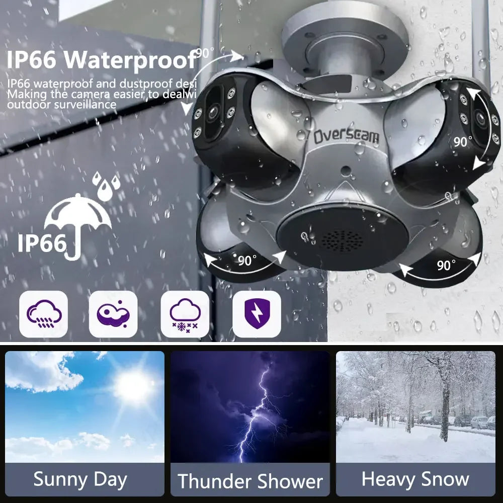 NEW Arrivals AI Functions 4Lens 4 Screen Wi-Fi Camera 20MP Outdoor Waterproof Security Camera Human Detection Night Vision CCTV Two-Ways Voice Intercom IP Camera Home Office Factory Security