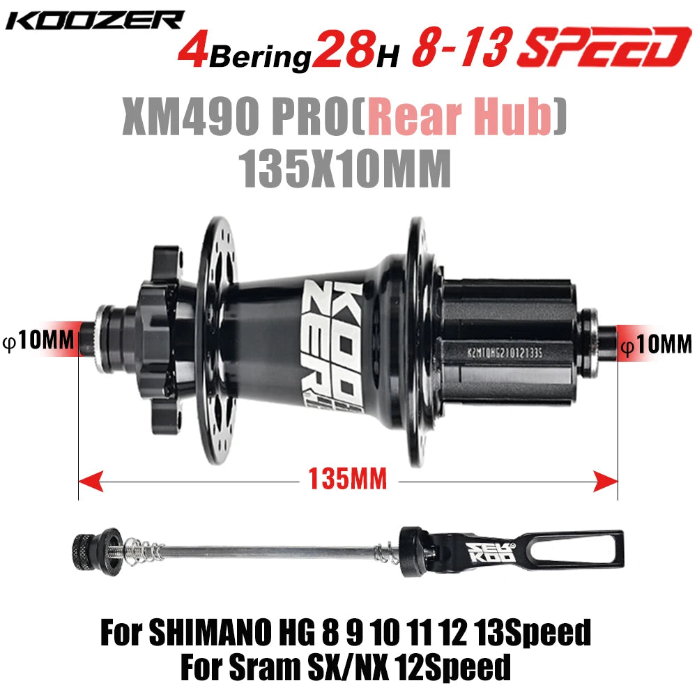 Bicycle Hubs Set KOOZER XM490 PRO 28/32/36 Holes QR THRU TA Steel Shaft 4 Bearing 6 Pawl K7 HG XD MS 8 9 10 11 12 Speed SX NX 12S Bicycle Parts Spares Accessories Sports Supplies