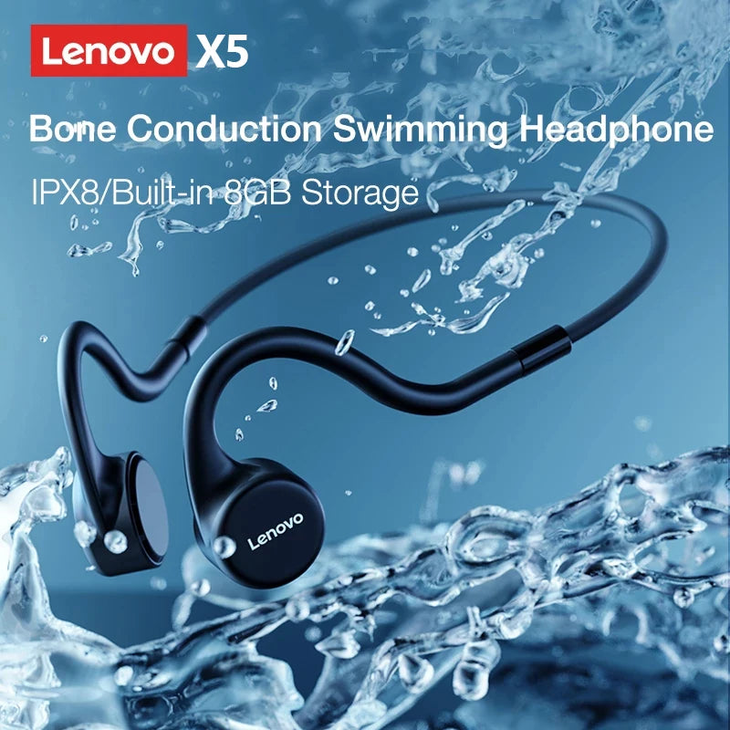 NEW Original Lenovo Bone Conduction Swimming Cycling Running Earphones X3 Pro Bluetooth HiFi Ear-Hook Wireless Waterproof Headset Headphones Earbuds with Microphone Outdoor Sports Supplies