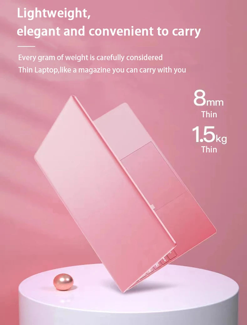 Notebook Brand New Pink Woman Laptop Windows 11" 10 Office Education Gaming 15.6“10th Gen Intel Celeron J4125 12G RAM 1T Dual WiFi Narrow Side Computer Laptops Supplies Electronics Accessories Devices Products