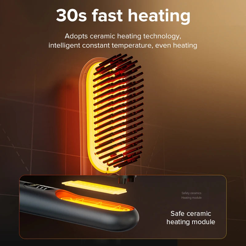 Llano SZ05 Wireless Straight Hair Comb Negative Ion Fluffy and Non Damaging Short Hair Styling Tool Dual Purpose Mini Portable